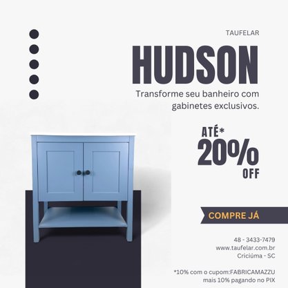 Gabinete para Banheiro Hudson 2 Portas 80cm Azul com Pia