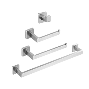 Kit Acessórios Banheiro Quadrado 4 Pcs Inox Escovado Fosco