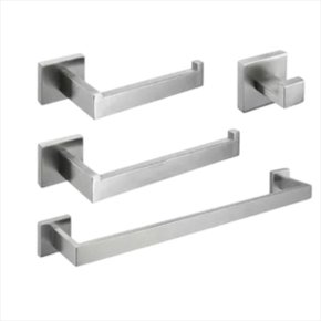 Kit Banheiro Acessórios Quadrado Escovado Inox 4 Peças