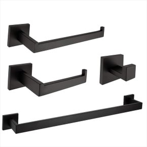 Kit Banheiro Acessórios Quadrado Preto Inox 4 Peças